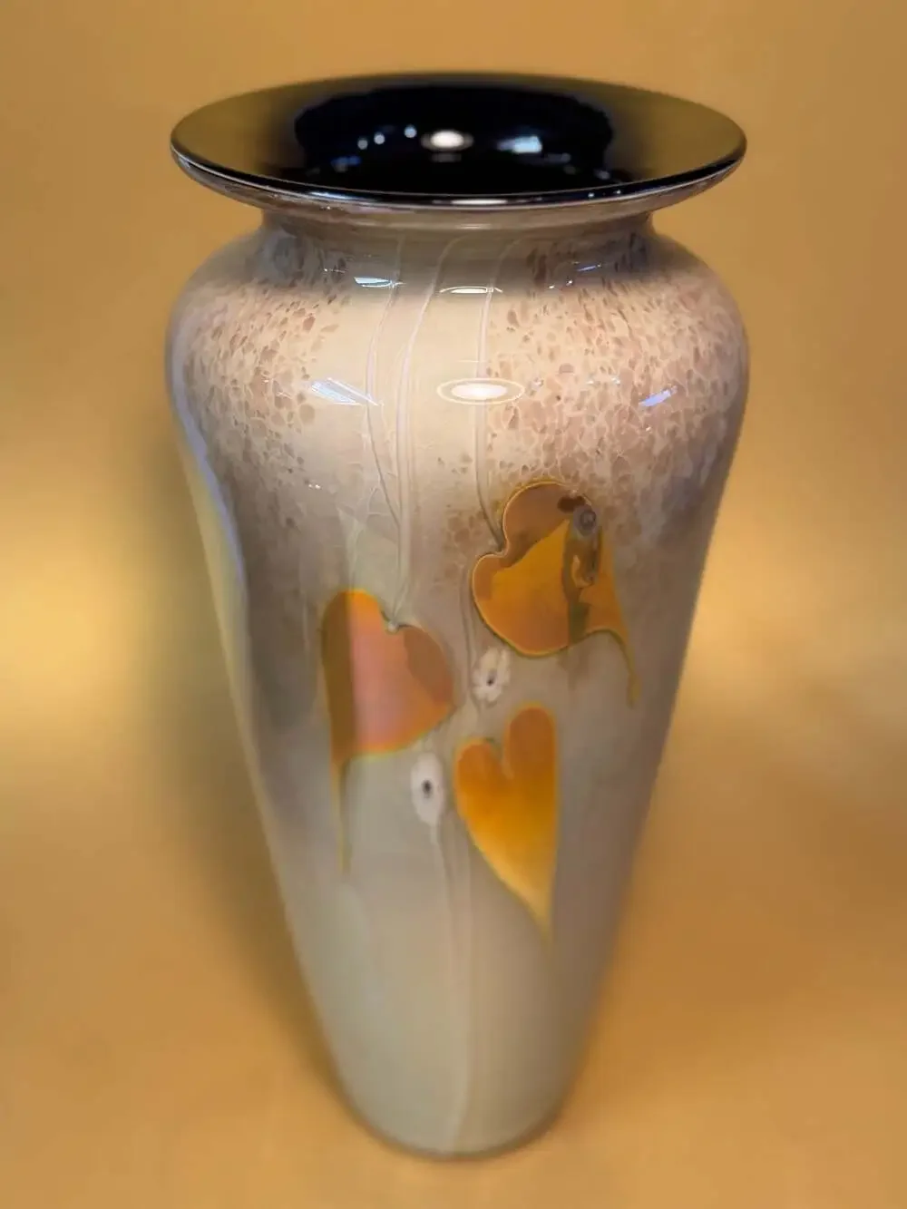 Stuart Abelman Signed 2004 Art Glass Vase with Heart Motif